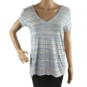 t.la Tillie V-Neck Striped Tee Blue White Short Sleeve Top XS